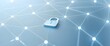 © Kirana - Glowing digital padlock icon connected to network nodes on light blue background