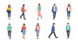 © Dileesha - Diverse Group of Illustrated People Walking in Various Poses, Representing Urban Commuters and Pedestrian Movement