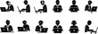 © tofajjol studio - People working on laptop silhouette icon set with remote workers, freelancers and office employees using computers for online work and technology concept