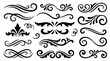 © Abhinaya Project - A collection of elegant black calligraphic swirls, decorative flourishes, and ornamental dividers, perfect for vintage design elements and typographic accents.