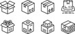 © Mohammod Foysal SSF. - Assortment of simple line icons illustrating shipping and delivery boxes in various configurations like open closed stacked and with eco friendly or handling symbols for logistics