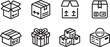 © Mohammod Foysal SSF. - Cardboard box packaging icons set featuring delivery parcels shipping containers gift boxes eco friendly wrapping and stacked storage cartons for logistics e-commerce and retail supply chain business