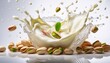 © Kathleen - dynamic visual of creamy milk splashes around vibrant pistachio kernels on white background