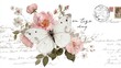 © Newleks - Vintage watercolor butterfly and climbing roses illustration. Flying on a romantic old postcard with handwritten script. Ancient postal stamps. And a round postmark