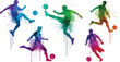 © Md - Set of colorful watercolor soccer football player silhouettes in action poses with paint splashes and drips vector illustration for sports event posters and artistic brandingSet of colorful watercolor