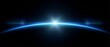 © guobao - Planet earth horizon from space with glowing sun rising, beautiful cosmic lens flare and deep space background astronomy concept.