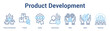 © Jackcuan - Product Development web banner icon set vector illustration concept for business with icon of Product Development, Product, Quality, Improvement, Skil.