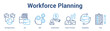 © Jackcuan - Workforce Planning web banner icon set vector illustration concept for business with icon of Job Opportunities, Job, Skill, Compensation, Career Promoti.