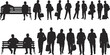 © Mst - Business people silhouettes, walking and sitting poses, corporate professionals collection, office worker figures, teamwork concept, urban crowd illustration set