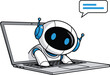 © Star_Pixels11 - A cartoon robot with a large head and blue accents sitting on a laptop keyboard with a speech bubble