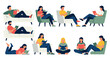 © SHUVO - People reading books in different sitting and lying positions flat vector