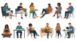 © SHUVO - Diverse people engaging in reading activity indoors in various comfortable settings