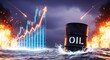 © Yassine - Oil barrel and rising chart in fiery, turbulent waters, symbolizing energy market volatility and global economic crisis.