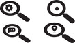 © MDSOFIKUL - Four Magnifying Glass Icons with Gear, Dot, Chat Bubble, and Map Pin Inside search