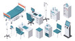 © ipul - Isometric Hospital Room Furniture and Medical Equipment Set.