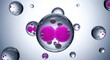 © Mst - Vibrant purple cells inside transparent bubbles on white gradient background