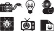 © SumaiyaAkter - Creative humor and tech icons featuring spring snake camera laughing lightbulb rubber ducky with glasses puzzle clown television and sticker effect