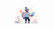 © Jesika - Flat illustration of a man with backpack and laptop, communicating