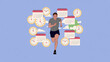 © Infinity in the lens - Man running surrounded by clocks and calendars, time management concept, busy schedule, productivity, multitasking, deadlines and active lifestyle.