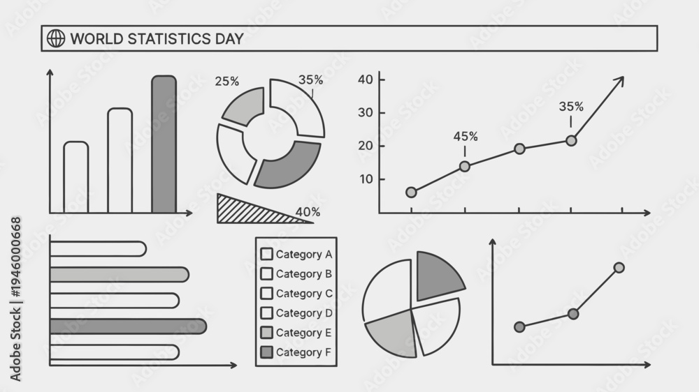 World Statistics Day Infographic With Various Charts vector ...