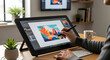 © Sugiri80 - Artist using a digital drawing tablet and stylus to create digital art on a computer screen.