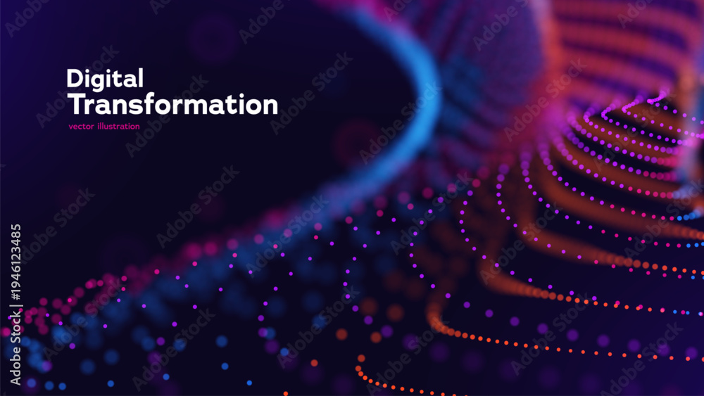 Futuristic Digital Data Visualization With Glowing Particle Wave And ...