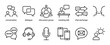© Vladislav - Collection of thin line communication icons showing concepts like conversation, dialogue, group discussion, meetings, and digital messaging with minimalist vector symbols