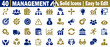 © Logo Solution - Management solid color icons set. A collection of forty management-themed solid icons for easy editing and use vector illustration.