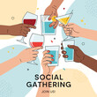 © Jono - Social Gathering Toast: Diverse Hands Clinking Glasses with Drinks