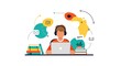 © Wedanta - A diligent student wearing comfortable headphones is deeply immersed in the world of online education, proficiently operating a sleek laptop for advanced remote learning, visually surrounded by a dyna