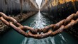 © Nadia - Rusty chain stretched between two docked cargo ships