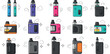 © MdNazmul - Vape device collection with colorful electronic cigarettes and vapor clouds modern vaping gadget vector illustration set