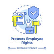 © IMG visuals icons - Protects employee rights multi color concept icon. Policy contract, risk management. Round shape line illustration. Abstract idea. Graphic design. Easy to use in presentation, article