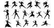 © Sabina - Silhouettes of a woman in various martial arts poses with a sword