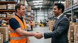 © Anzel Art - Warehouse Worker and Business Manager Shaking Hands in Logistics Distribution Center