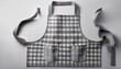 © Karen - gray kitchen apron with white checkered pattern and front pocket simple and practical for cooking or baking