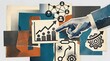 © Love 4 YOU - Trendy halftone collage business strategy and networking: hand pointing at charts, network diagram