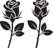 © Mizanor - Rose flower silhouette, vector art of a single rose bloom with leaves and stem, romantic symbol, Black And White, Line Art, Elegant Flower, Symbolic Flower, Floral Design
