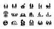 © Parthokumar - Family and relationships icons set black silhouettes on white background people love home tree dog parenting