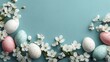 © Anzhelika - Pastel easter eggs and blooming spring cherry blossoms