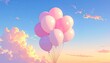 © Lampu - Bunch of pastel pink balloons floating in a soft, dreamy sky