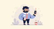 © ghani - Animated businessman with glasses taking a selfie while holding a coffee