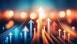 © Lynn - abstract blurry background with upward pointing arrows indicating growth and progress illuminated by warm and cool lighting