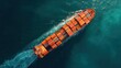 © backup_studio - Large container ship loaded with cargo sailing across the blue ocean. Aerial view of commercial vessel transporting logistics goods by sea. Global marine trade and import export industry.