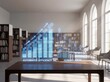© Giama22 - Abstract Displacement Graph: Professional photography, a sophisticated blue light hologram of a dynamic bar chart, with automated efficiency bars growing and human labor bars shrinking, viewed in a qu