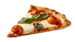 © Miguel - Isolated classic Italian pizza slice with melted mozzarella, roasted tomatoes and basil