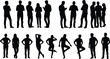 © MstMousumi - Collection of people silhouettes standing talking using smartphone and posing men women human figures isolated vector illustration set