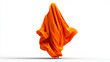 © Coco - Figura de tela naranja en movimiento flotando sobre fondo blanco, sea naranja vibrante con pliegues dinámicos