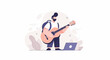 © Perunggu - Man with guitar and laptop, flat style with plants