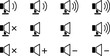 © MSTSULTANA - Speaker volume control icons set including sound on, mute, increase and decrease symbols for audio settings, multimedia interface outline vector collection